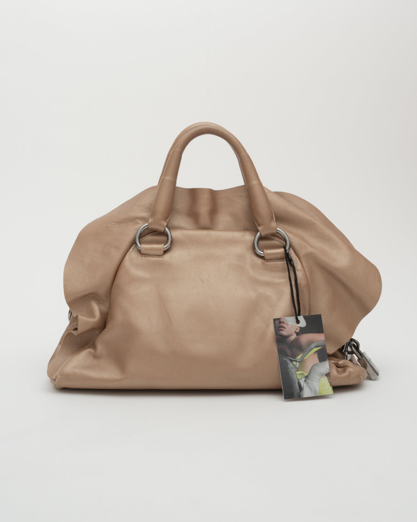 FW2008 PRADA Bronze Metallic Ruffle Bauletto Bag w/Padlock (as is)