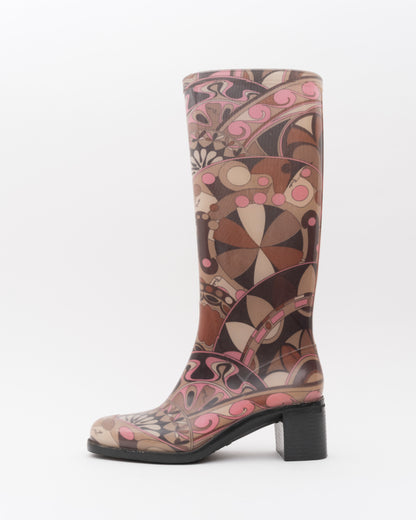 90s PUCCI Heeled Printed Rubber Rain Boots (38)