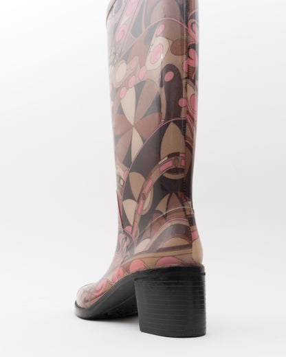 90s PUCCI Heeled Printed Rubber Rain Boots (38)