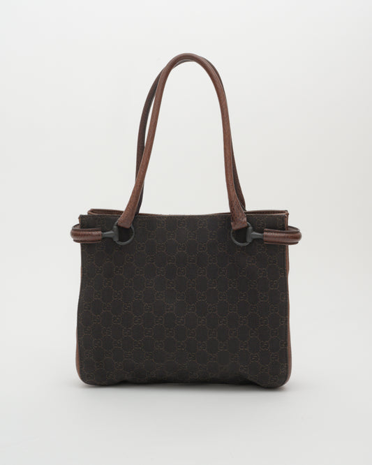 2000s GUCCI Tom Ford Era Chocolate GG Horsebit Loop Bag