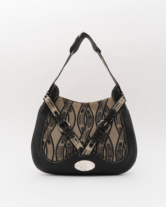 2000s FENDI Selleria Logo Canvas Hobo Bag