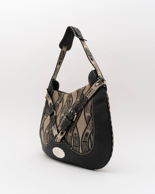 2000s FENDI Selleria Logo Canvas Hobo Bag