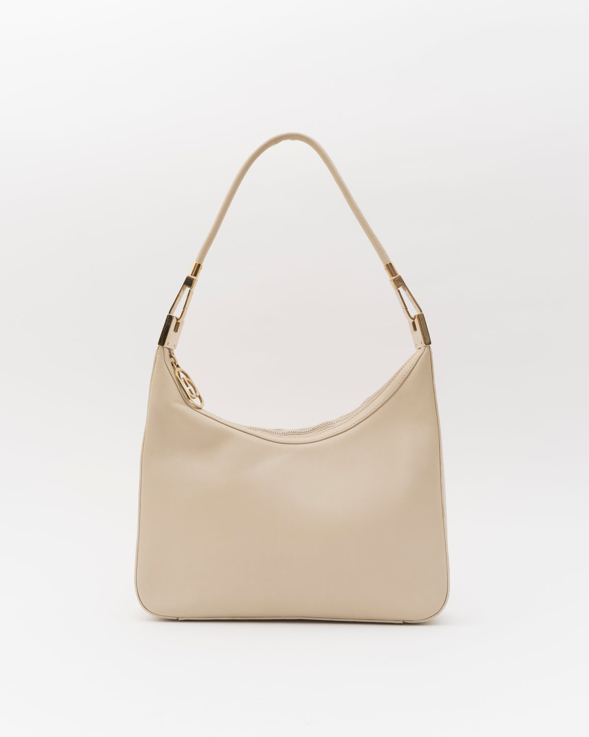 90s GUCCI Beige Leather GG Zip Shoulder Bag