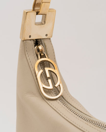 90s GUCCI Beige Leather GG Zip Shoulder Bag