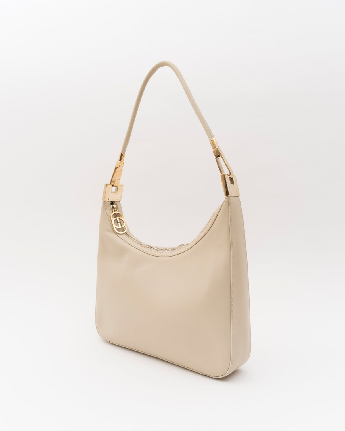 90s GUCCI Beige Leather GG Zip Shoulder Bag
