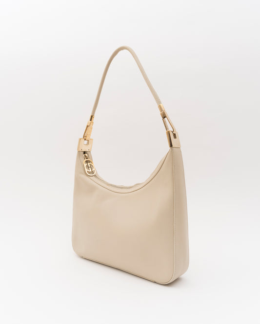 90s GUCCI Beige Leather GG Zip Shoulder Bag