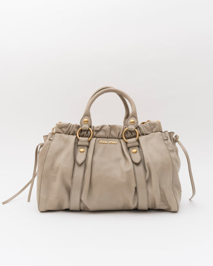 2000s MIU MIU Beige Vitello Lux Gathered Bag
