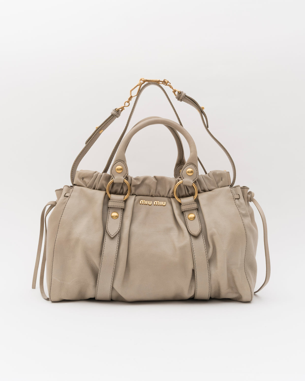 2000s MIU MIU Beige Vitello Lux Gathered Bag