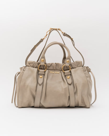 2000s MIU MIU Beige Vitello Lux Gathered Bag