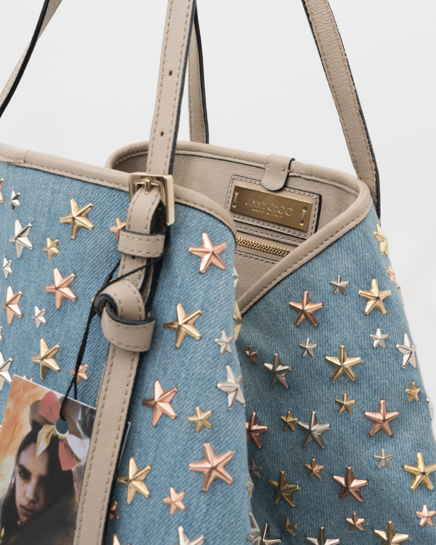 2000s JIMMY CHOO Light Blue Denim Sasha Tote