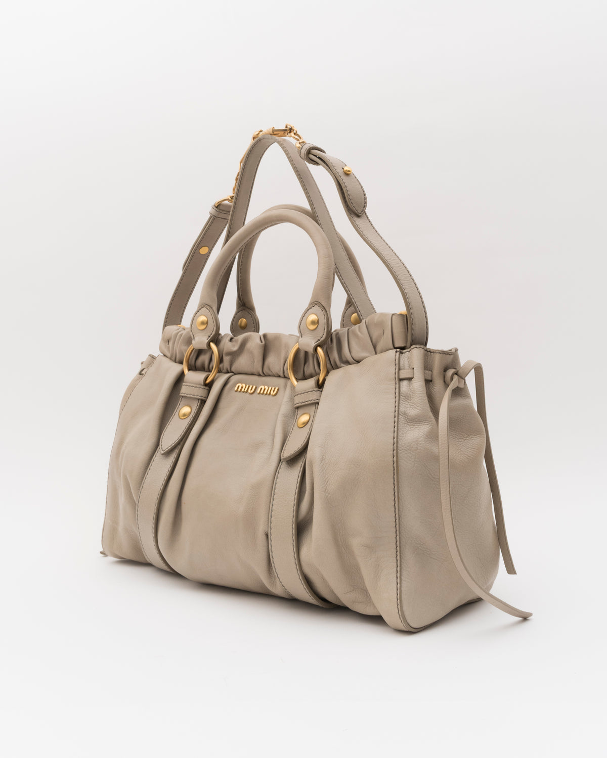 2000s MIU MIU Beige Vitello Lux Gathered Bag