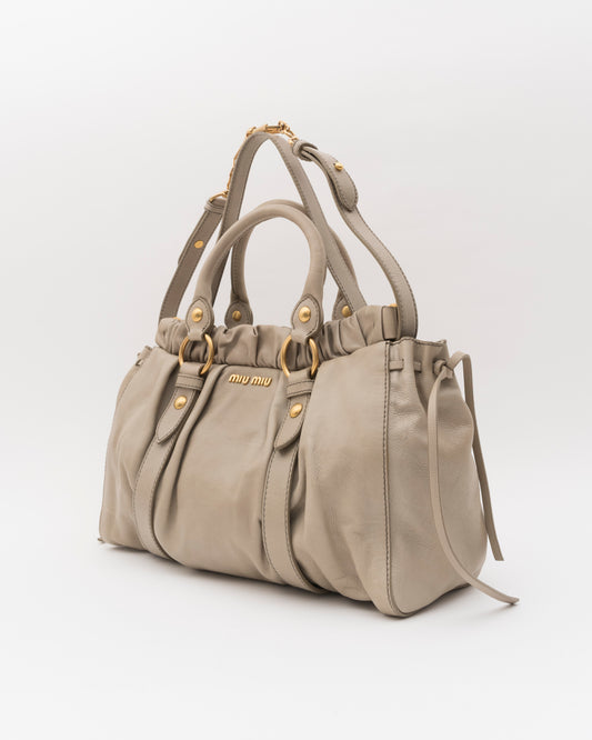 2000s MIU MIU Beige Vitello Lux Gathered Bag