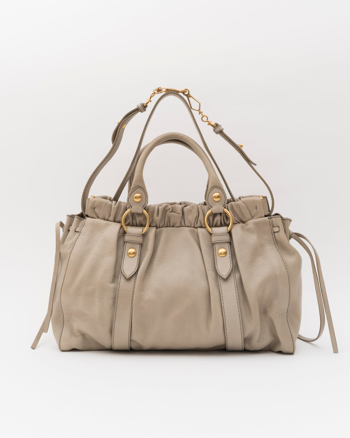 2000s MIU MIU Beige Vitello Lux Gathered Bag