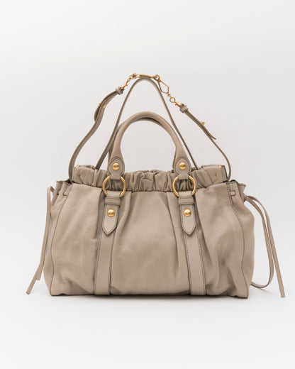 2000s MIU MIU Beige Vitello Lux Gathered Bag