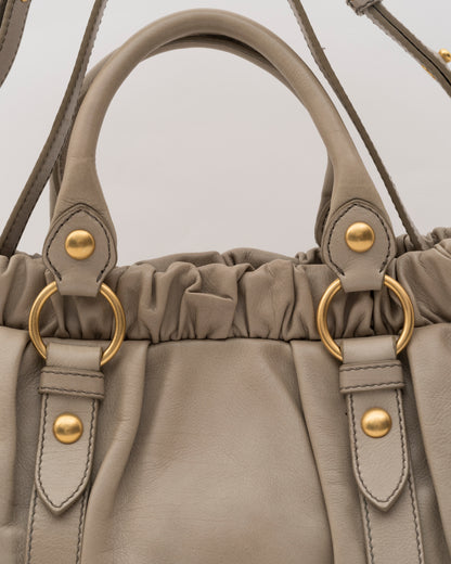 2000s MIU MIU Beige Vitello Lux Gathered Bag