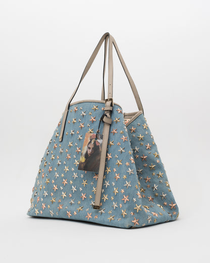 2000s JIMMY CHOO Light Blue Denim Sasha Tote