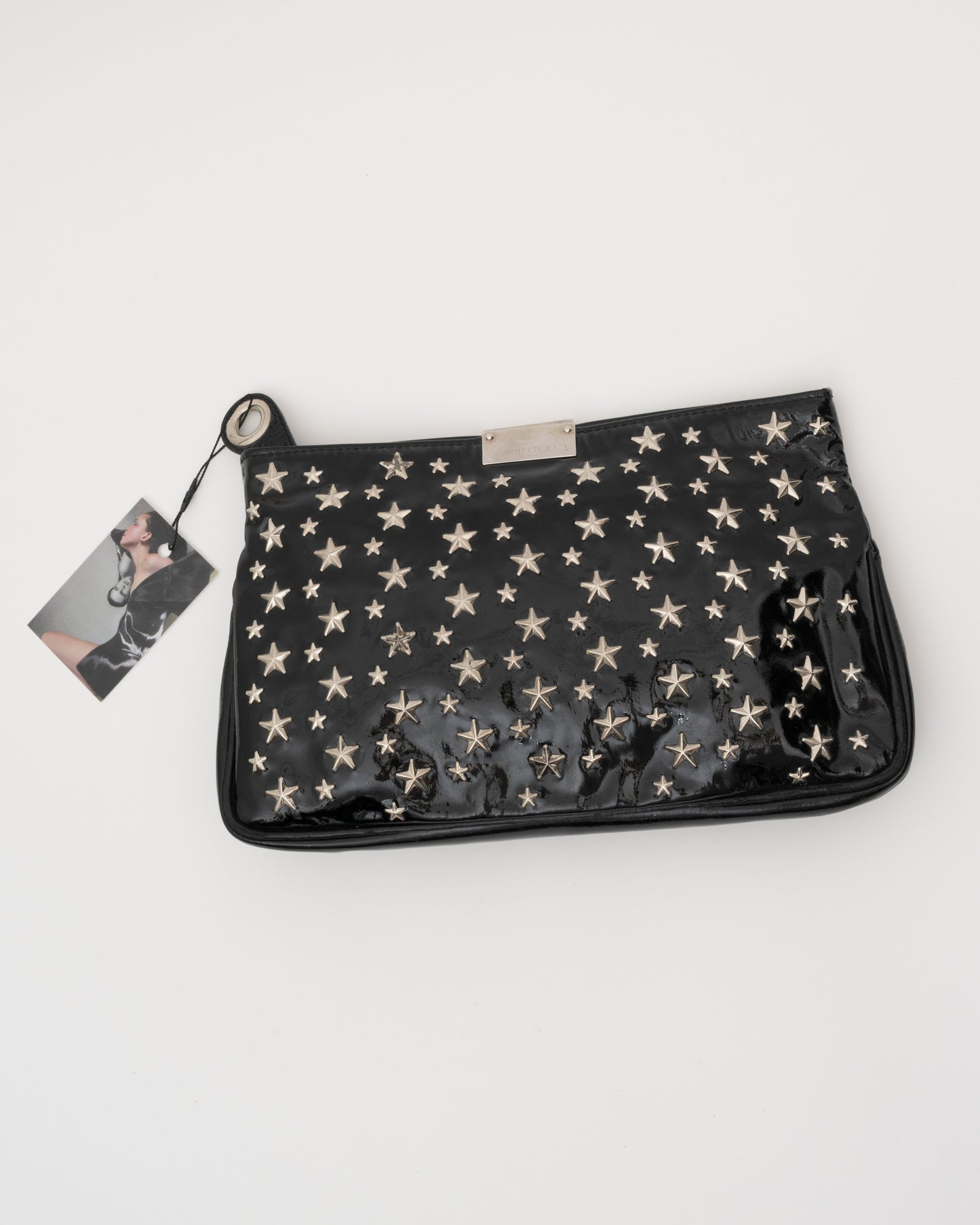2000s JIMMY CHOO Black Patent Leather Star Studded Clutch