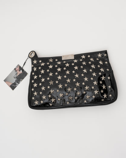 2000s JIMMY CHOO Black Patent Leather Star Studded Clutch