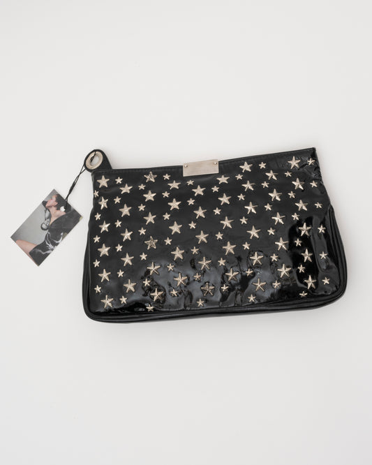 2000s JIMMY CHOO Black Patent Leather Star Studded Clutch