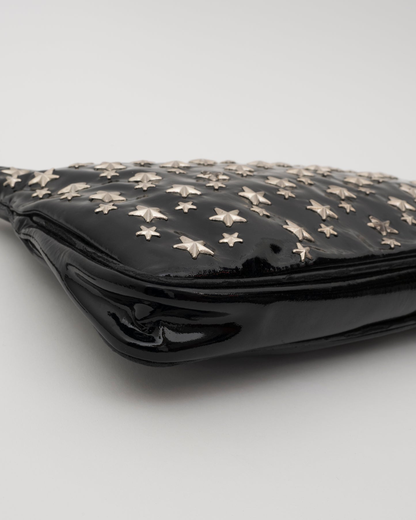 2000s JIMMY CHOO Black Patent Leather Star Studded Clutch