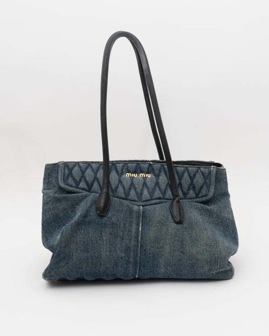 2000s MIU MIU Distressed Denim Biker Bag