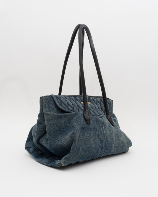 2000s MIU MIU Distressed Denim Biker Bag