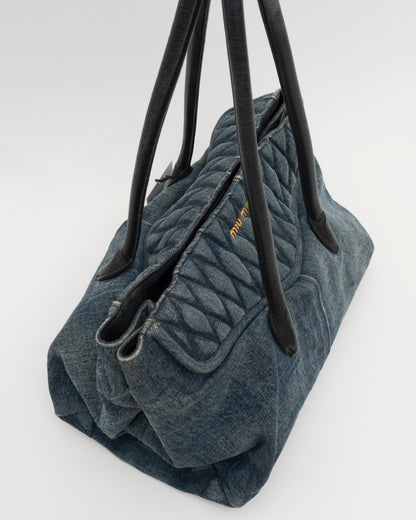 2000s MIU MIU Distressed Denim Biker Bag