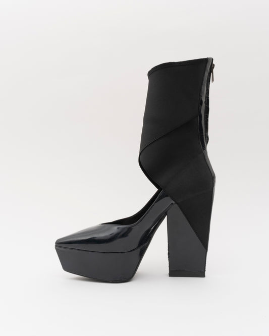 2000s JIL SANDER Black Patent Ankle-Cuff Platform Heels (6.5)