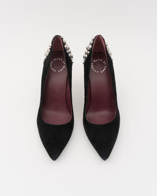 2000s MARC BY MARC JACOBS Black Suede Studded Pumps (38)