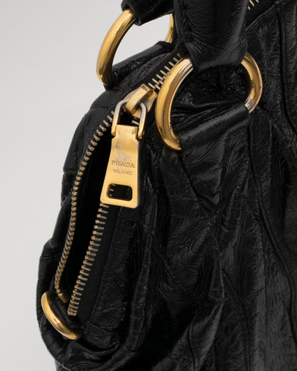 2000s PRADA Black Vernice Waves Hobo Bag