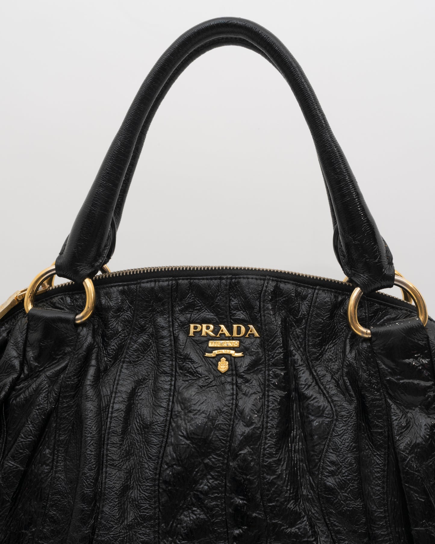 2000s PRADA Black Vernice Waves Hobo Bag