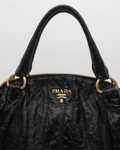 2000s PRADA Black Vernice Waves Hobo Bag