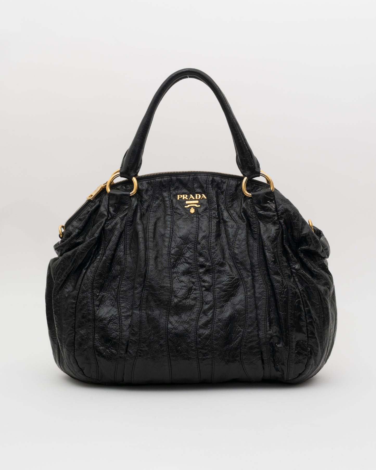 2000s PRADA Black Vernice Waves Hobo Bag