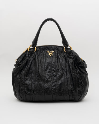2000s PRADA Black Vernice Waves Hobo Bag