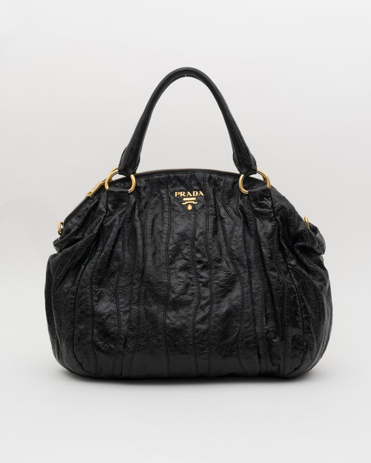 2000s PRADA Black Vernice Waves Hobo Bag