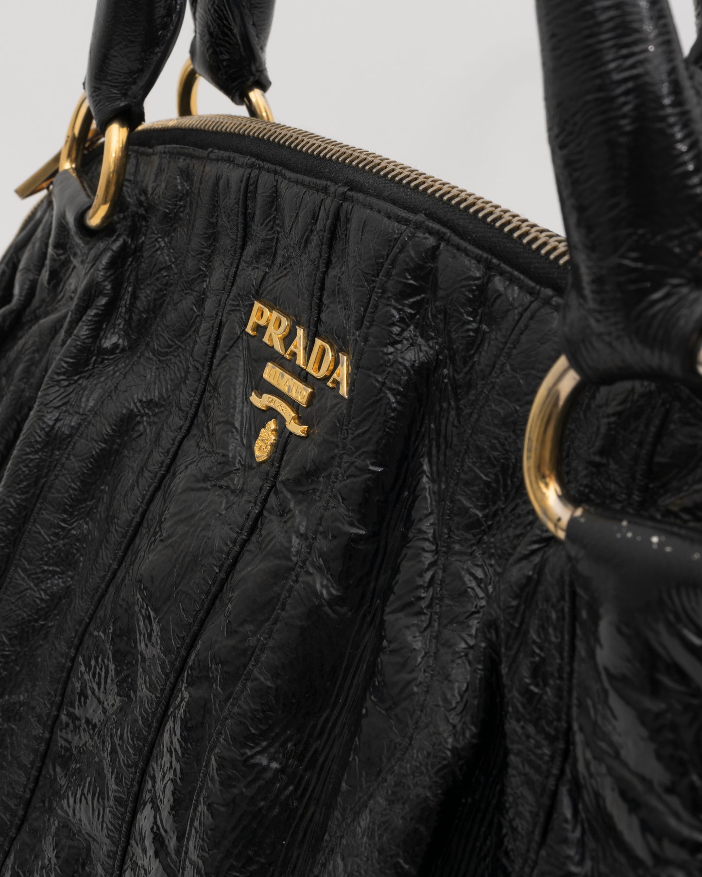2000s PRADA Black Vernice Waves Hobo Bag