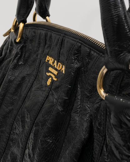 2000s PRADA Black Vernice Waves Hobo Bag