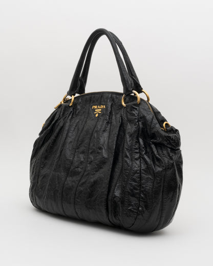 2000s PRADA Black Vernice Waves Hobo Bag