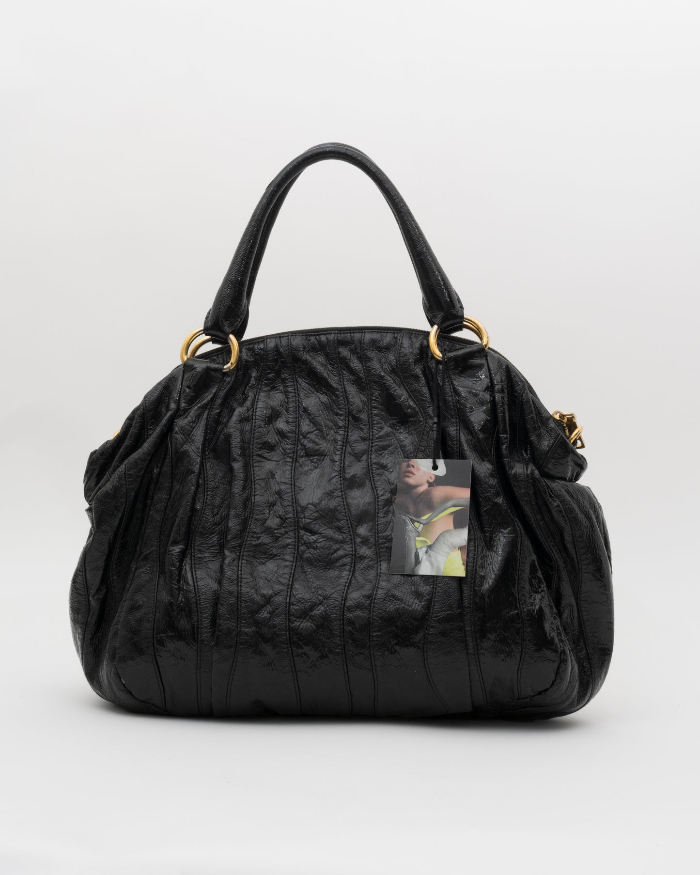 2000s PRADA Black Vernice Waves Hobo Bag