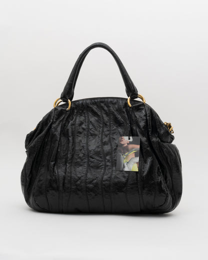 2000s PRADA Black Vernice Waves Hobo Bag