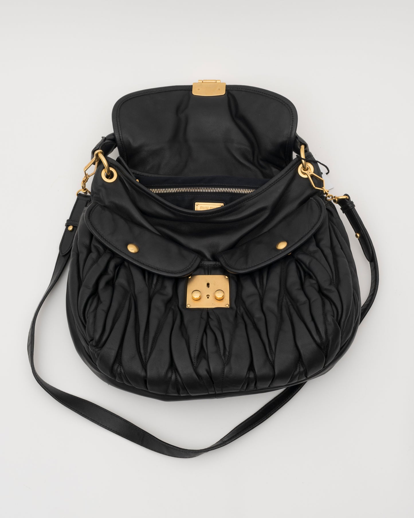 2000s MIU MIU Black & Gold Matelasse Coffer Bag