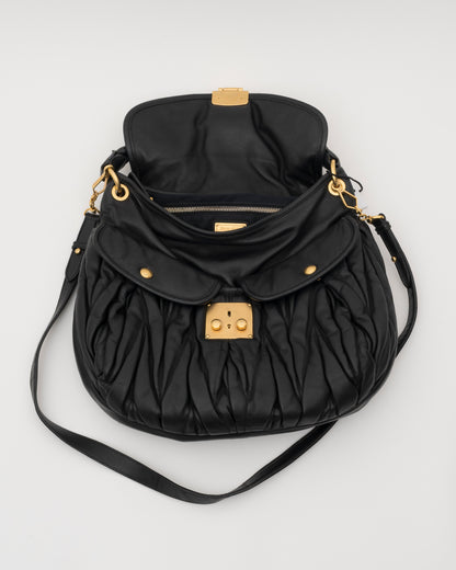 2000s MIU MIU Black & Gold Matelasse Coffer Bag