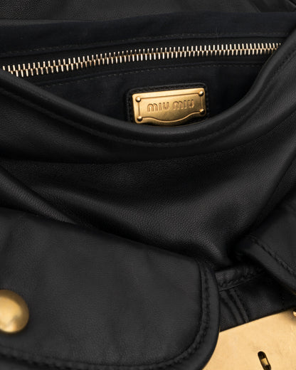 2000s MIU MIU Black & Gold Matelasse Coffer Bag