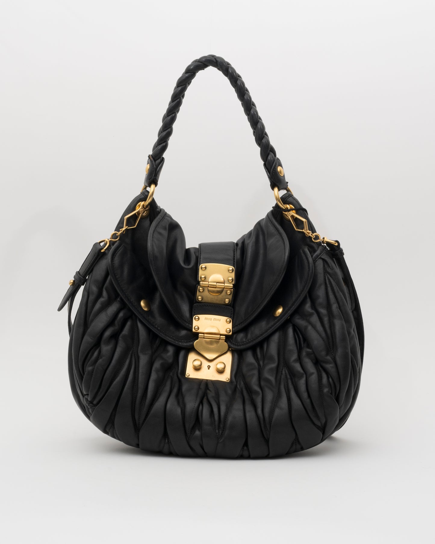 2000s MIU MIU Black & Gold Matelasse Coffer Bag