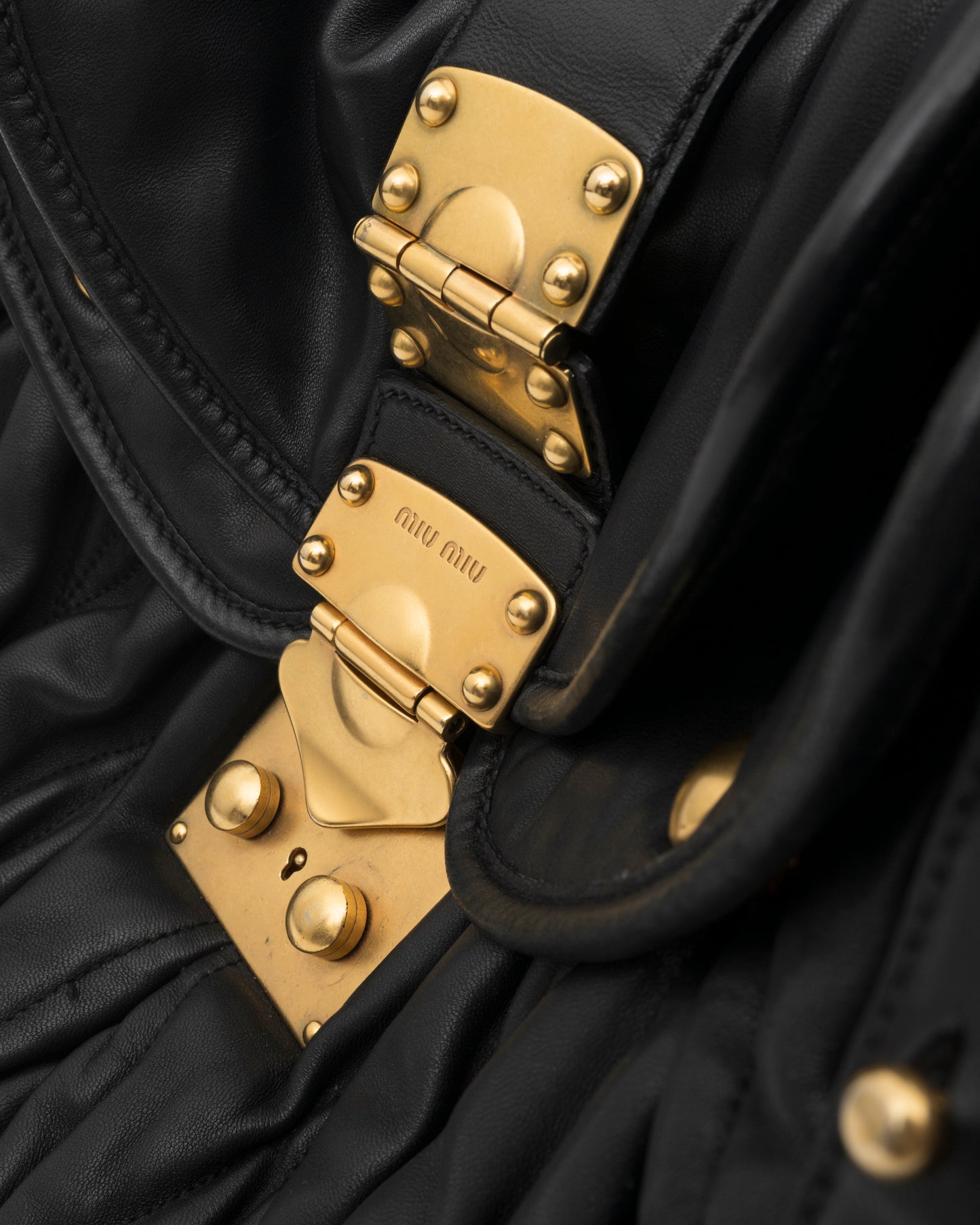 2000s MIU MIU Black & Gold Matelasse Coffer Bag