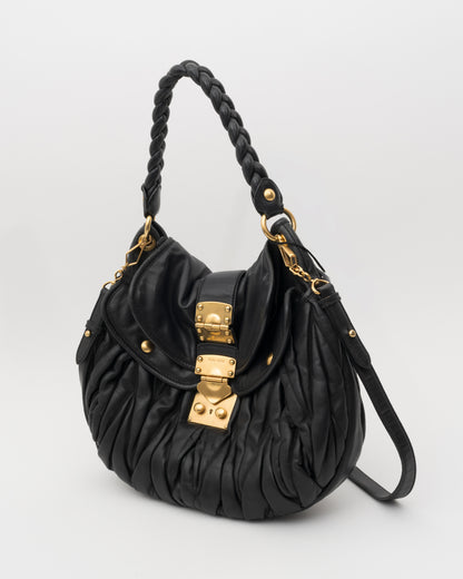 2000s MIU MIU Black & Gold Matelasse Coffer Bag