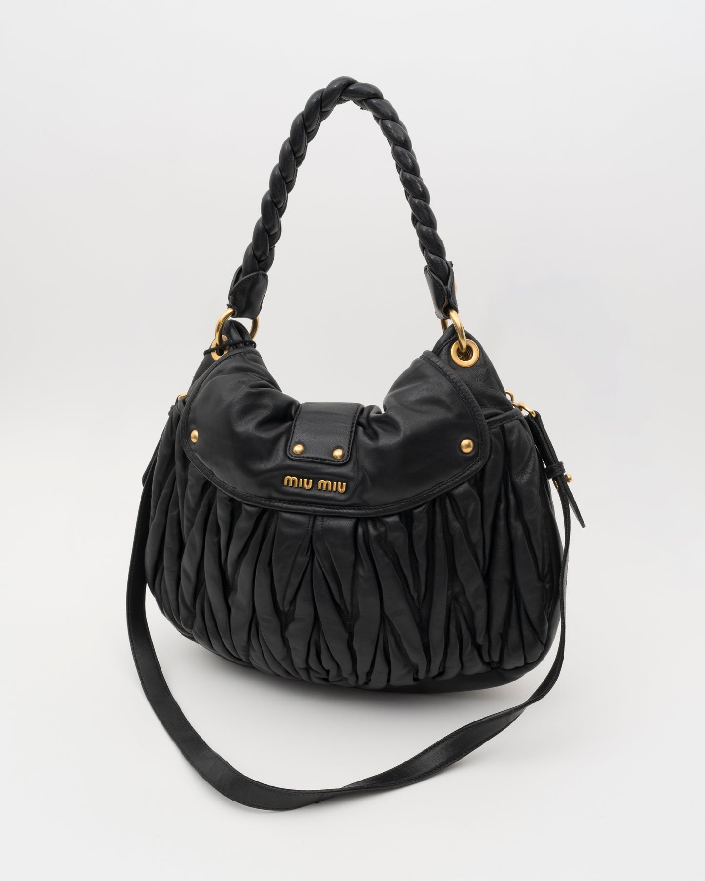 2000s MIU MIU Black & Gold Matelasse Coffer Bag
