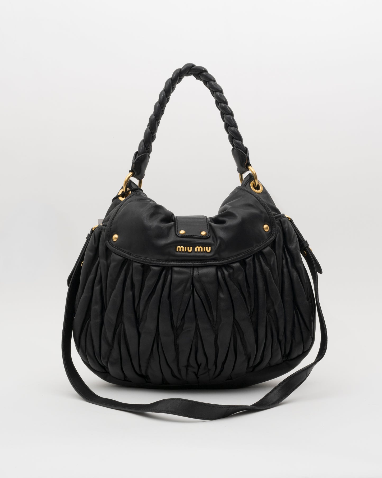 2000s MIU MIU Black & Gold Matelasse Coffer Bag