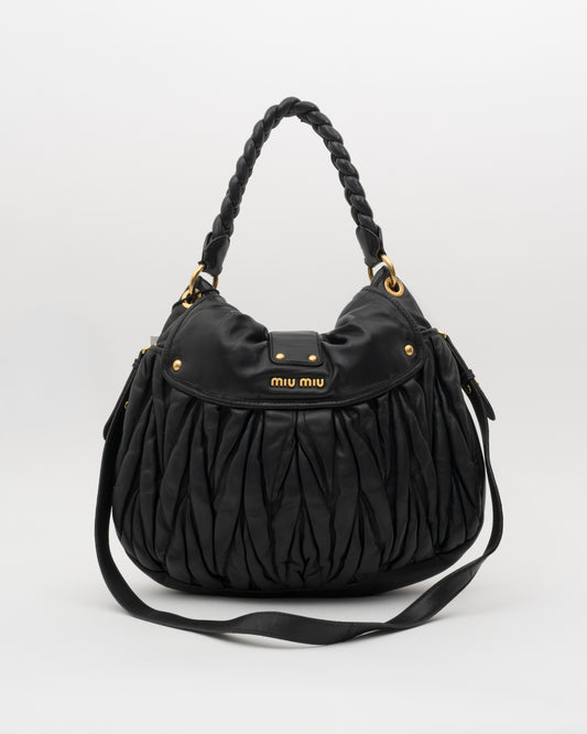 2000s MIU MIU Black & Gold Matelasse Coffer Bag