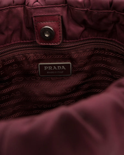 90s PRADA Tessuto Maroon Drawstring Bag